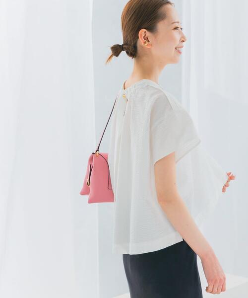 URBAN RESEARCH ROSSO WOMEN（アーバンリサーチ　ロッソ）の「シアサッカーショートギャザーブラウス（シャツ/ブラウス・レディース・ブラック/グリーン/ホワイト・FREE）」の5枚目の写真