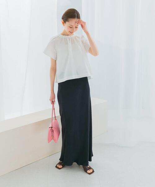 URBAN RESEARCH ROSSO WOMEN（アーバンリサーチ　ロッソ）の「シアサッカーショートギャザーブラウス（シャツ/ブラウス・レディース・ブラック/グリーン/ホワイト・FREE）」の8枚目の写真