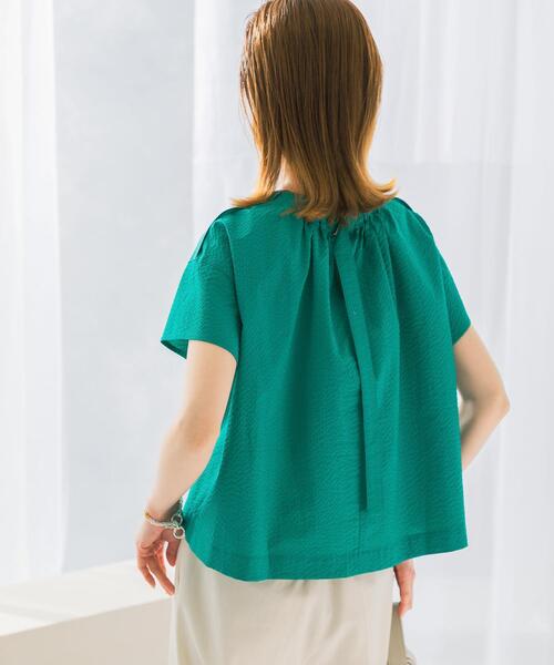 URBAN RESEARCH ROSSO WOMEN（アーバンリサーチ　ロッソ）の「シアサッカーショートギャザーブラウス（シャツ/ブラウス・レディース・ブラック/グリーン/ホワイト・FREE）」の15枚目の写真