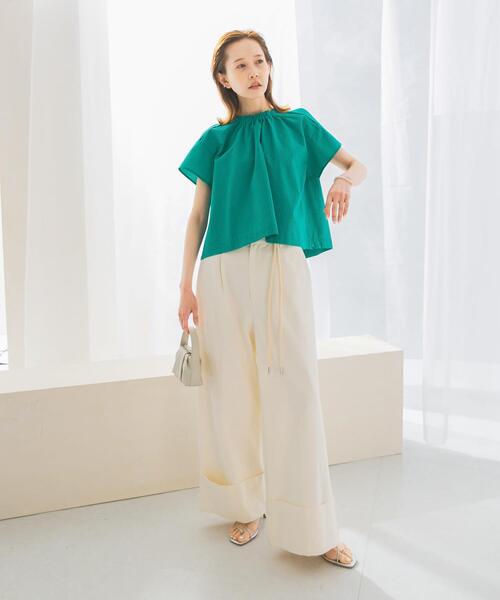 URBAN RESEARCH ROSSO WOMEN（アーバンリサーチ　ロッソ）の「シアサッカーショートギャザーブラウス（シャツ/ブラウス・レディース・ブラック/グリーン/ホワイト・FREE）」の16枚目の写真