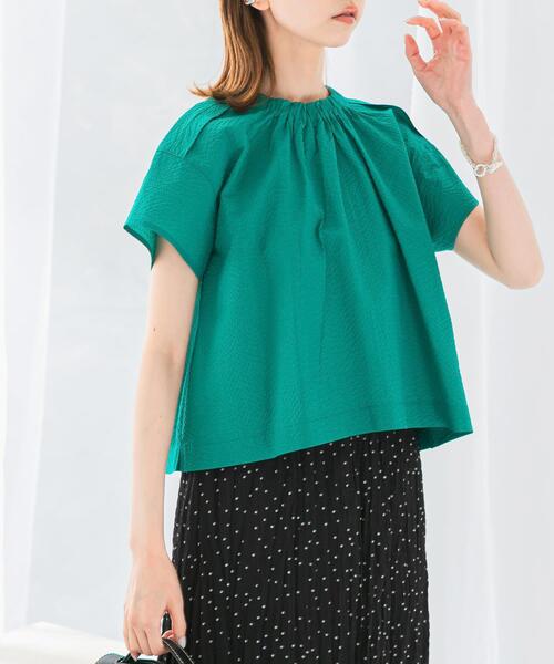 URBAN RESEARCH ROSSO WOMEN（アーバンリサーチ　ロッソ）の「シアサッカーショートギャザーブラウス（シャツ/ブラウス・レディース・ブラック/グリーン/ホワイト・FREE）」の17枚目の写真