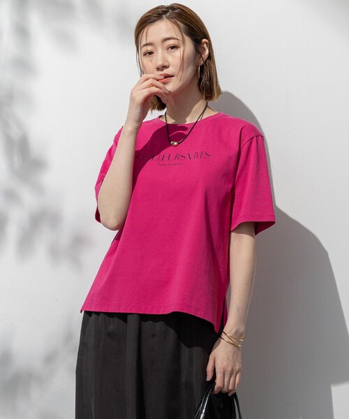23区 L（ニジュウサンクオオキイサイズ）の「【洗える】ボタニカル カラー Tシャツ（Tシャツ/カットソー・レディース・ダルブルー系/ダークブラウン系/イエロー系/ローズ系/ホワイト系/ライラック系・44/46/48）」の6枚目の写真