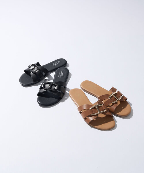 un dix cors（アンディコール）の「Naiasフラットメタルサンダル（サンダル・レディース・ブラック/キャメル・37/38）」の2枚目の写真