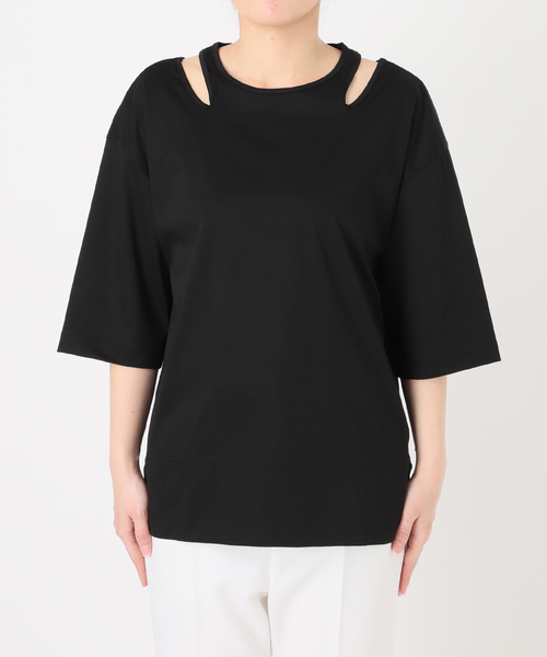 Room no.8(ルームエイト)の「Room no.8/ルームエイト スムースコットンネックオープントップス(Tシャツ/カットソー・レディース・グリーン/ベージュ/ブラック/ホワイト・FREE)」の21枚目の写真