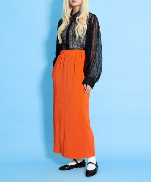 PUNYUS（プニュズ）の「セルフカットプリーツロングスカート（スカート・レディース・ブラック/グリーン/パープル/オレンジ・1/2/3/4）」の12枚目の写真