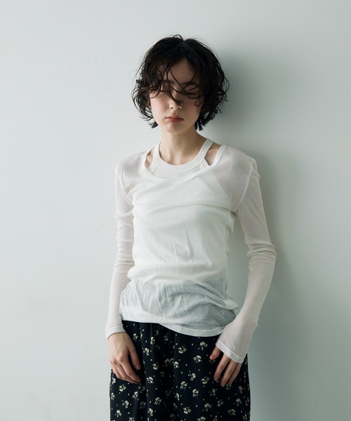 Trish（トリッシュ）の「シアーラウンドネックプルオーバー（Tシャツ/カットソー・レディース・ブラック/ブラウン/ホワイト/グレー・FREE）」の22枚目の写真