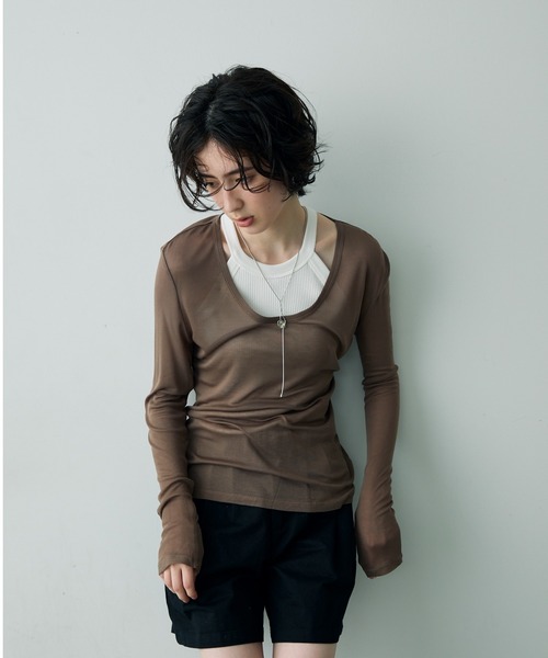 Trish（トリッシュ）の「シアーラウンドネックプルオーバー（Tシャツ/カットソー・レディース・ブラック/ブラウン/ホワイト/グレー・FREE）」の5枚目の写真