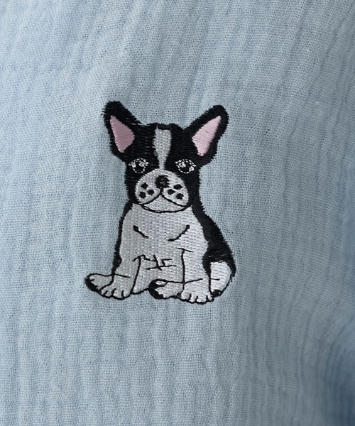 forksy.】コットンダブルガーゼ DOG刺繍パジャマ / ルームウェア