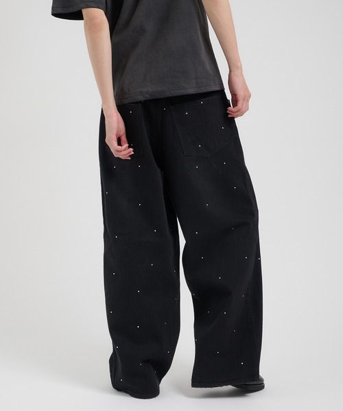 Perushu（ペルーシュ）の「クラッシュスタッズワイドルーズパンツ（デニムパンツ・メンズ・インディゴブルー/パープル/ブラック・LARGE/SMALL/MEDIUM）」の7枚目の写真