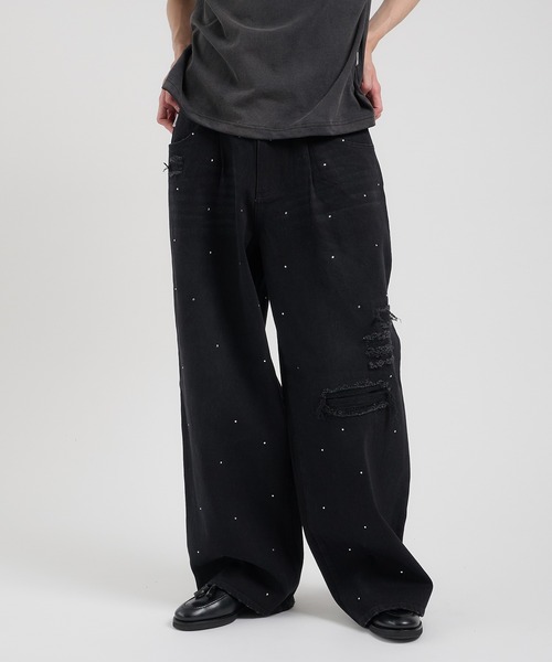 SILVER STUDDED RIGID DENIM/シルバースタッズリジットデニム