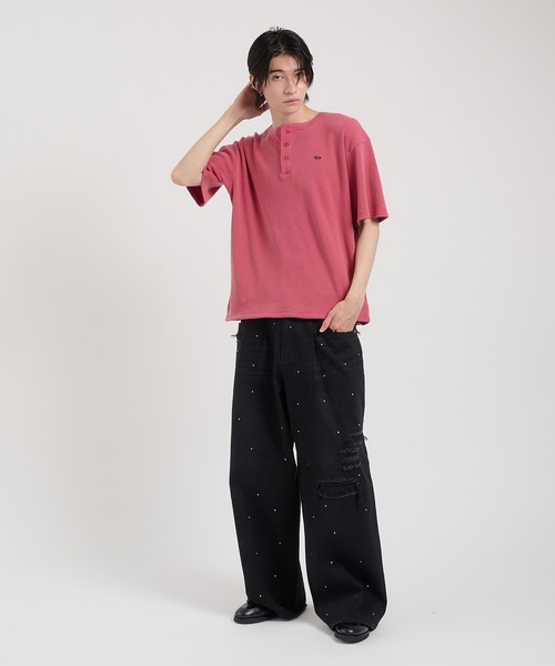 Perushu（ペルーシュ）の「クラッシュスタッズワイドルーズパンツ（デニムパンツ・メンズ・インディゴブルー/パープル/ブラック・LARGE/SMALL/MEDIUM）」の19枚目の写真