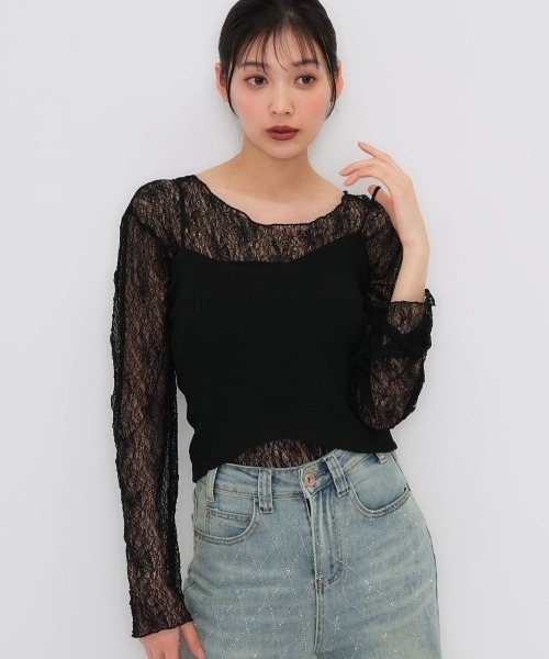 セール】【zozo限定】シアー ロングT ローゲージ編み ニット