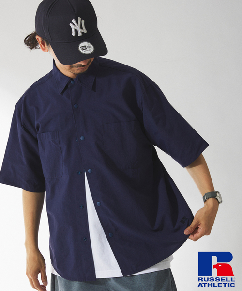 Russell Athletic（ラッセルアスレティック）の「RUSSELL ATHLETIC 別注 ナイロン リップストップ ショートスリーブ シャツ（シャツ/ブラウス・メンズ・グレー/ネイビー/ブラックミックス・MEDIUM/LARGE）」の3枚目の写真