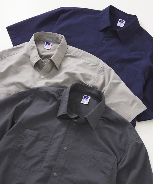 Russell Athletic（ラッセルアスレティック）の「RUSSELL ATHLETIC 別注 ナイロン リップストップ ショートスリーブ シャツ（シャツ/ブラウス・メンズ・グレー/ネイビー/ブラックミックス・MEDIUM/LARGE）」の5枚目の写真