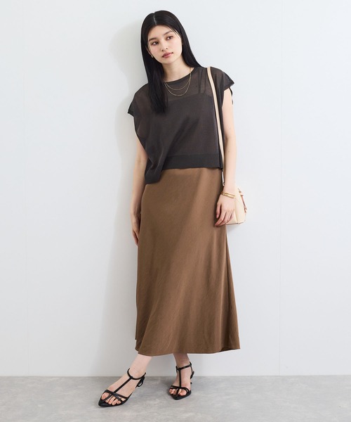 VIS（ビス）の「バイヤス仕立てナローキャミワンピース（ワンピース・レディース・チャコールグレー/ブラウン・FREE）」の7枚目の写真