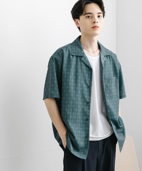 SENSE OF PLACE by URBAN RESEARCH（センスオブプレイスバイアーバンリサーチ）の「ダマスクオープンカラーショートスリーブシャツ（シャツ/ブラウス・メンズ・ブルー/ベージュ/ブラック・LARGE/MEDIUM）」の5枚目の写真