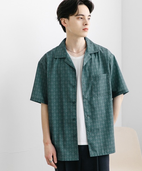 SENSE OF PLACE by URBAN RESEARCH（センスオブプレイスバイアーバンリサーチ）の「ダマスクオープンカラーショートスリーブシャツ（シャツ/ブラウス・メンズ・ブルー/ベージュ/ブラック・LARGE/MEDIUM）」の6枚目の写真