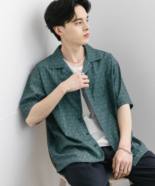 SENSE OF PLACE by URBAN RESEARCH（センスオブプレイスバイアーバンリサーチ）の「ダマスクオープンカラーショートスリーブシャツ（シャツ/ブラウス・メンズ・ブルー/ベージュ/ブラック・LARGE/MEDIUM）」の8枚目の写真