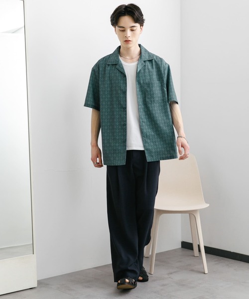 SENSE OF PLACE by URBAN RESEARCH（センスオブプレイスバイアーバンリサーチ）の「ダマスクオープンカラーショートスリーブシャツ（シャツ/ブラウス・メンズ・ブルー/ベージュ/ブラック・LARGE/MEDIUM）」の9枚目の写真