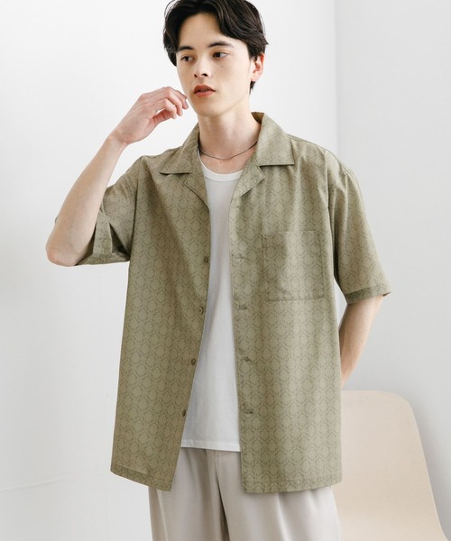 SENSE OF PLACE by URBAN RESEARCH（センスオブプレイスバイアーバンリサーチ）の「ダマスクオープンカラーショートスリーブシャツ（シャツ/ブラウス・メンズ・ブルー/ベージュ/ブラック・LARGE/MEDIUM）」の13枚目の写真