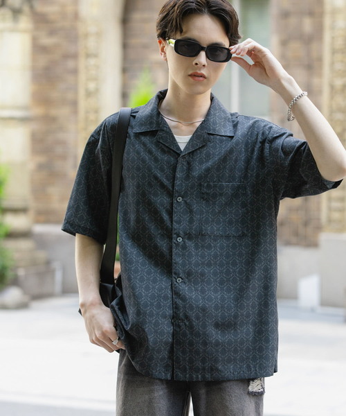 SENSE OF PLACE by URBAN RESEARCH（センスオブプレイスバイアーバンリサーチ）の「ダマスクオープンカラーショートスリーブシャツ（シャツ/ブラウス・メンズ・ブルー/ベージュ/ブラック・LARGE/MEDIUM）」の20枚目の写真