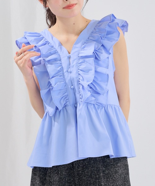 MAGASIN DE MODE Chou Chou(マガジンデモードシュシュ)の「【MAGASIN DE MODE Chou Chou】ブロードフリルブラウス XNN(シャツ/ブラウス・レディース・ブラック/ブルー/ホワイト/ブラウン・FREE)」の4枚目の写真
