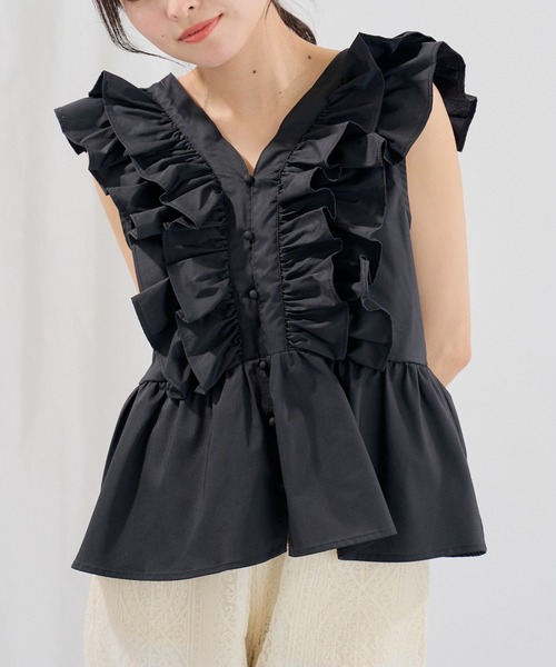 マガジンデモードシュシュ MAGASIN DE MODE Chou Chou オーガンジーバルーンショートブラウス trc （ブラック） マガジンデモードシュシュ MAGASIN DE MODE Chou Chou