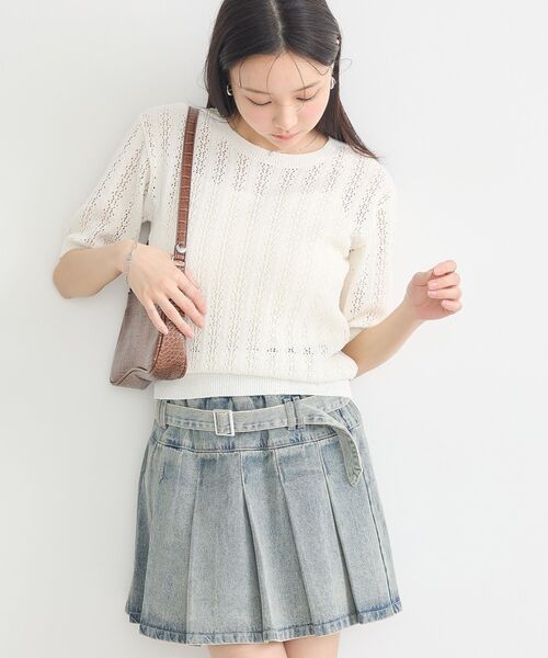 earth music&ecology(アースミュージックアンドエコロジー)の「透かしニットプルオーバー(Tシャツ/カットソー・レディース・アイボリー/ライトブルー/ブラック/レッド/ライトグレー・FREE)」の2枚目の写真
