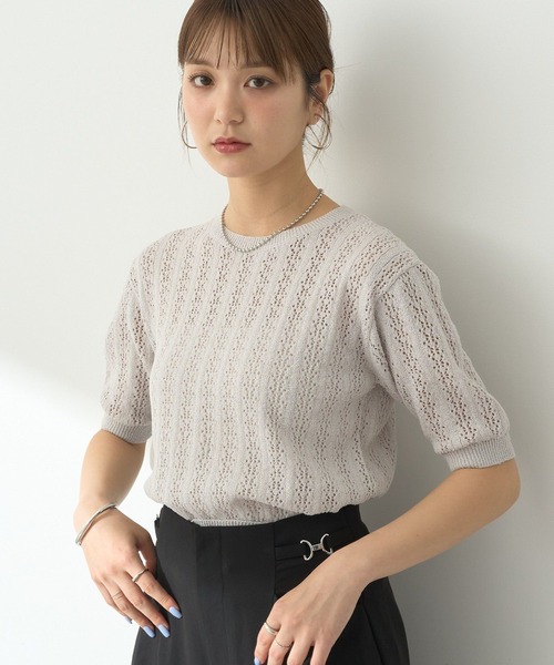 earth music&ecology(アースミュージックアンドエコロジー)の「透かしニットプルオーバー(Tシャツ/カットソー・レディース・アイボリー/ライトブルー/ブラック/レッド/ライトグレー・FREE)」の4枚目の写真