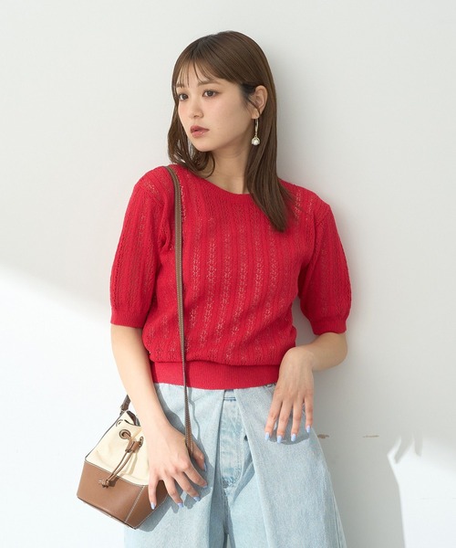 earth music&ecology(アースミュージックアンドエコロジー)の「透かしニットプルオーバー(Tシャツ/カットソー・レディース・アイボリー/ライトブルー/ブラック/レッド/ライトグレー・FREE)」の17枚目の写真