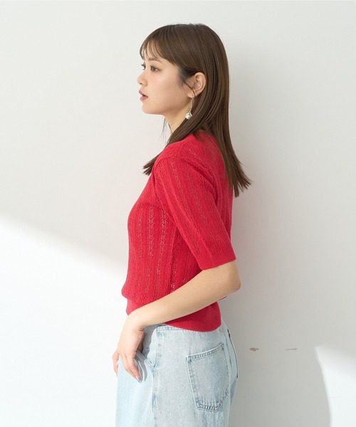 earth music&ecology(アースミュージックアンドエコロジー)の「透かしニットプルオーバー(Tシャツ/カットソー・レディース・アイボリー/ライトブルー/ブラック/レッド/ライトグレー・FREE)」の16枚目の写真