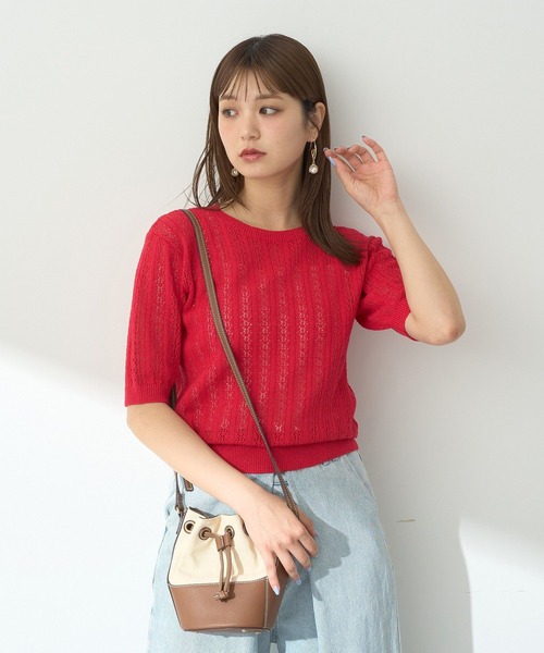 earth music&ecology(アースミュージックアンドエコロジー)の「透かしニットプルオーバー(Tシャツ/カットソー・レディース・アイボリー/ライトブルー/ブラック/レッド/ライトグレー・FREE)」の14枚目の写真