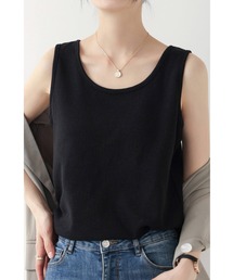 タンクトップ キャミソール Vネック」に該当するブラック/黒色系の