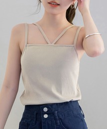 レディース 主役も脇役もこなす。パッド付きダブルストラップリブタンクトップ