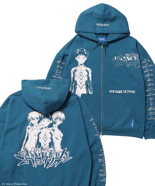 SEQUENZ（シークエンズ）の「【新世紀エヴァンゲリオン×SEQUENZ】EVA CHARCTER ZIP PK / オーバーサイズ ビッグシルエット ジップパーカー 刺繍 プリント フーディ 裏起毛 ユニセックス（パーカー・メンズ・ブラック/グリーン系その他5/グレー・LARGE/MEDIUM）」の3枚目の写真