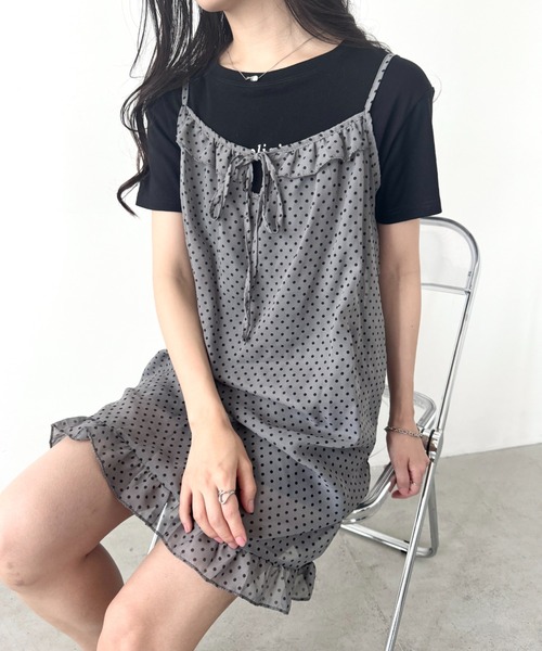 LOVALOT(ラバロット)の「シアードットフリルキャミソールワンピース(キャミソール・レディース・ピンク/グレー/ブラウン・FREE)」の2枚目の写真