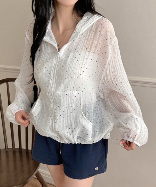 OHESHIO ドット フリル フード ウィンドブレーカー ジャンパー oheshio