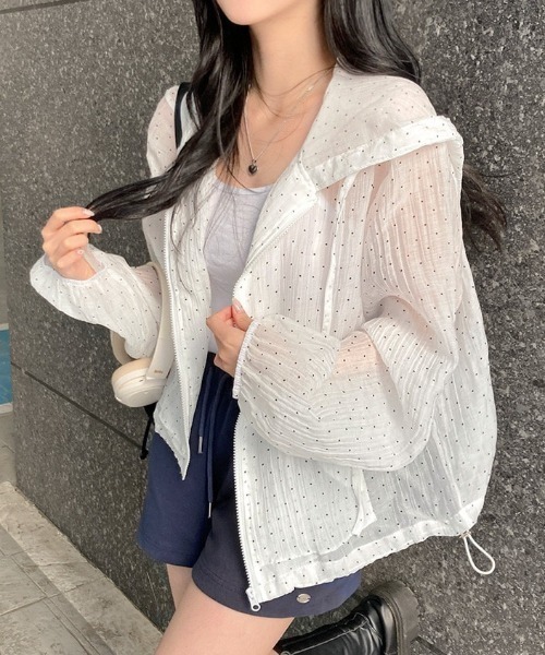 OHESHIO ドット フリル フード ウィンドブレーカー ジャンパー oheshio