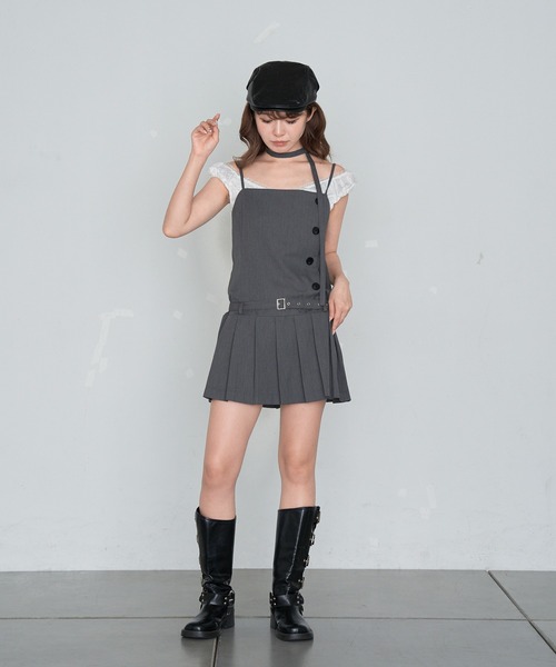 RAY CASSIN（レイカズン）の「【チョーカーセット】ボタンデザインプリーツキャミミニワンピース（ワンピース・レディース・グレー/ブラック系その他2・FREE）」の15枚目の写真