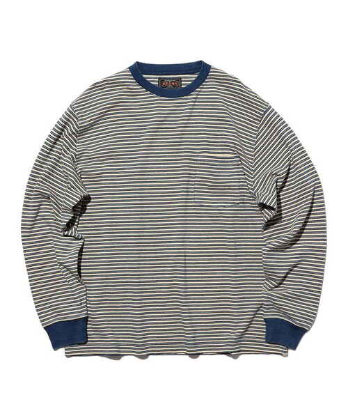 BEAMS PLUS(ビームスプラス)の「Pocket Tee Indigo Stripe(Tシャツ/カットソー・メンズ・オフホワイト/レッド/イエロー/グリーン・X-LARGE/SMALL/XX-LARGE/LARGE/MEDIUM)」の3枚目の写真