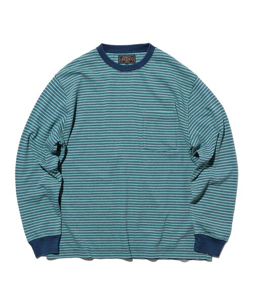 BEAMS PLUS(ビームスプラス)の「Pocket Tee Indigo Stripe(Tシャツ/カットソー・メンズ・オフホワイト/レッド/イエロー/グリーン・X-LARGE/SMALL/XX-LARGE/LARGE/MEDIUM)」の2枚目の写真