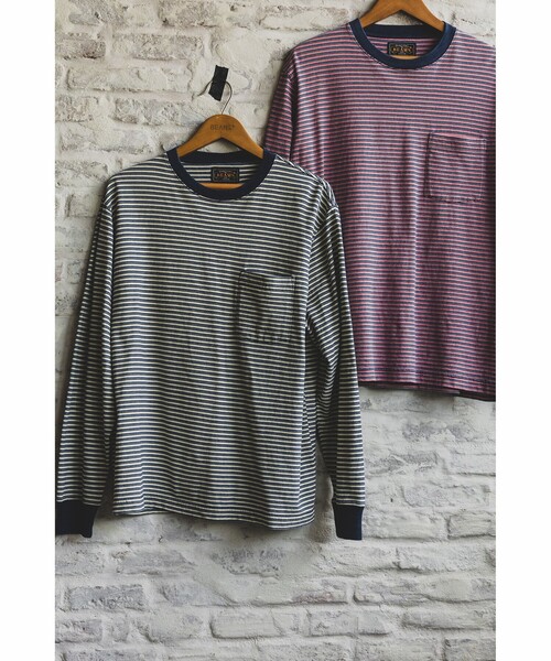 BEAMS PLUS(ビームスプラス)の「Pocket Tee Indigo Stripe(Tシャツ/カットソー・メンズ・オフホワイト/レッド/イエロー/グリーン・X-LARGE/SMALL/XX-LARGE/LARGE/MEDIUM)」の6枚目の写真