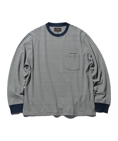 BEAMS PLUS(ビームスプラス)の「Pocket Tee Indigo Stripe(Tシャツ/カットソー・メンズ・オフホワイト/レッド/イエロー/グリーン・X-LARGE/SMALL/XX-LARGE/LARGE/MEDIUM)」の8枚目の写真