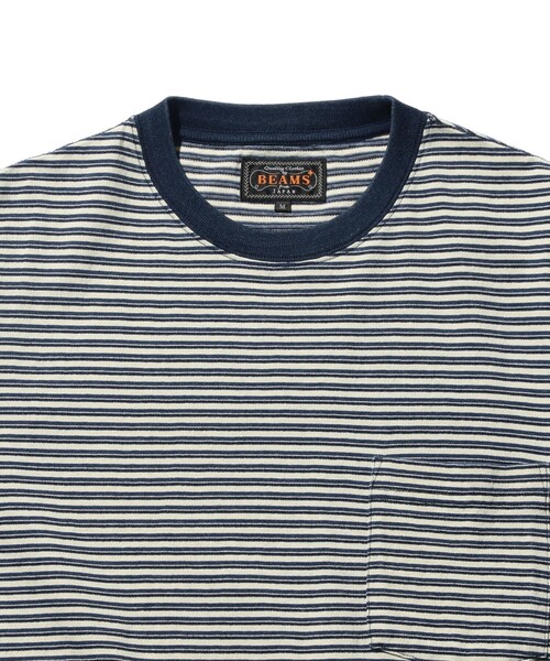 BEAMS PLUS(ビームスプラス)の「Pocket Tee Indigo Stripe(Tシャツ/カットソー・メンズ・オフホワイト/レッド/イエロー/グリーン・X-LARGE/SMALL/XX-LARGE/LARGE/MEDIUM)」の9枚目の写真