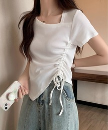 WEGO（ウィゴー）の「WEGO/シャーリングスクエアネック半袖トップス（Tシャツ/カットソー・レディース）」