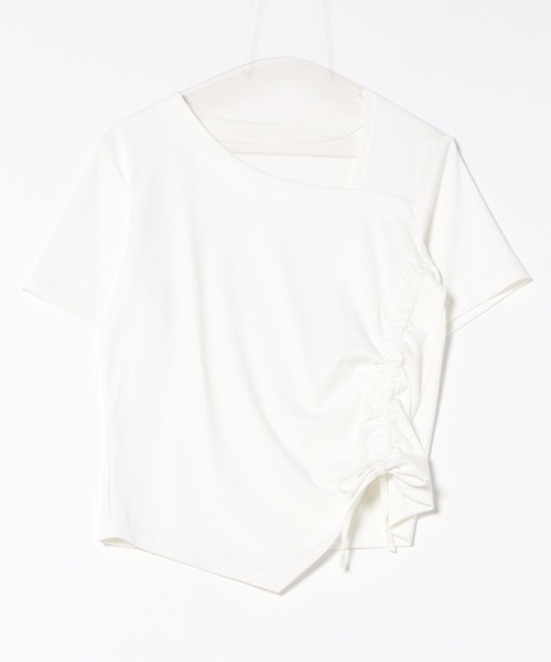WEGO（ウィゴー）の「WEGO/シャーリングスクエアネック半袖トップス（Tシャツ/カットソー・レディース・ホワイト/ブラック/ブラウン・MEDIUM/LARGE）」の5枚目の写真