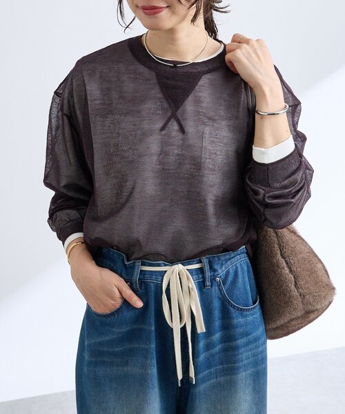 RIVE DROITE(リヴドロワ)の「【こなれ感抜群◎】オーバーショルダーシアーニット(ニット/セーター・レディース・ブラック/グレー/バーガンディー・FREE)」の3枚目の写真