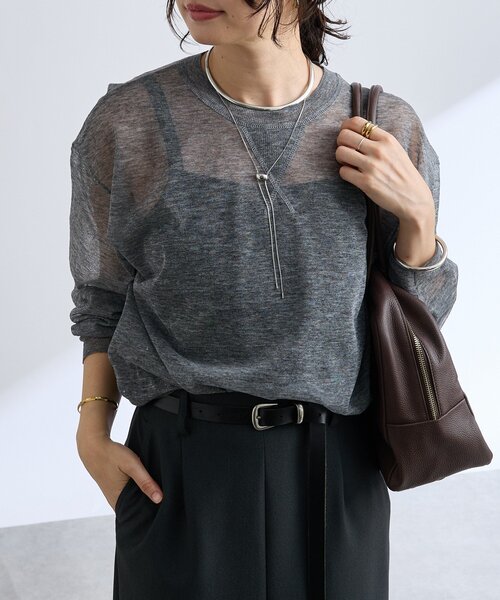 RIVE DROITE(リヴドロワ)の「【こなれ感抜群◎】オーバーショルダーシアーニット(ニット/セーター・レディース・ブラック/グレー/バーガンディー・FREE)」の1枚目の写真