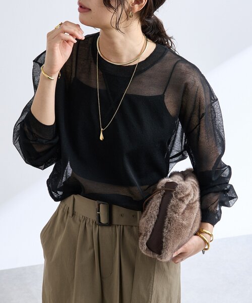 RIVE DROITE(リヴドロワ)の「【こなれ感抜群◎】オーバーショルダーシアーニット(ニット/セーター・レディース・ブラック/グレー/バーガンディー・FREE)」の8枚目の写真