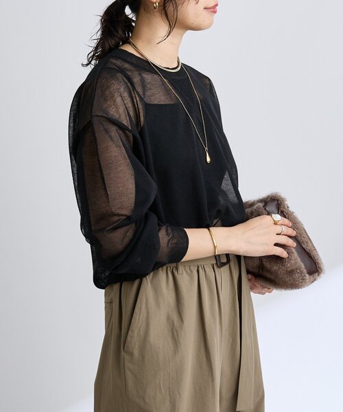 RIVE DROITE(リヴドロワ)の「【こなれ感抜群◎】オーバーショルダーシアーニット(ニット/セーター・レディース・ブラック/グレー/バーガンディー・FREE)」の9枚目の写真